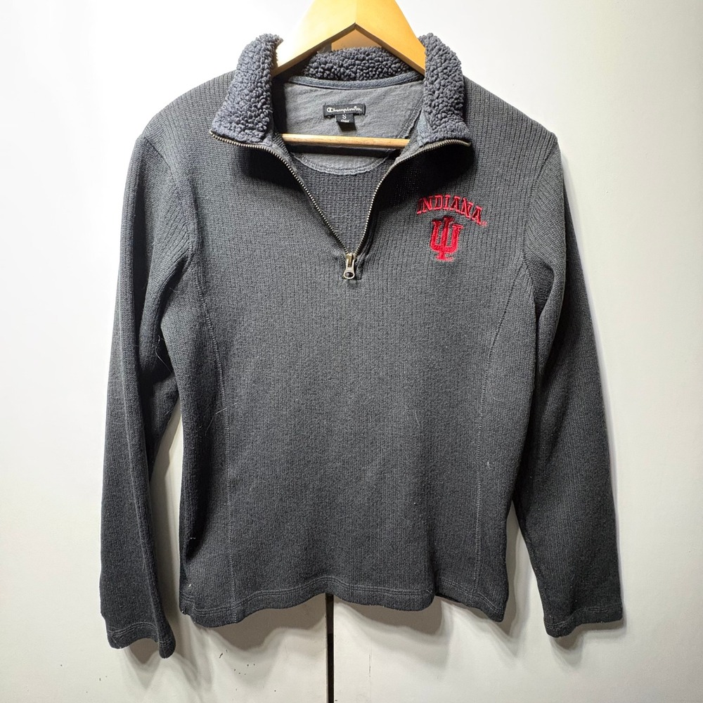 Champion Elite Indiana Hoosiers Quarter Zip Pullover Womens Small Gray Rib Knit